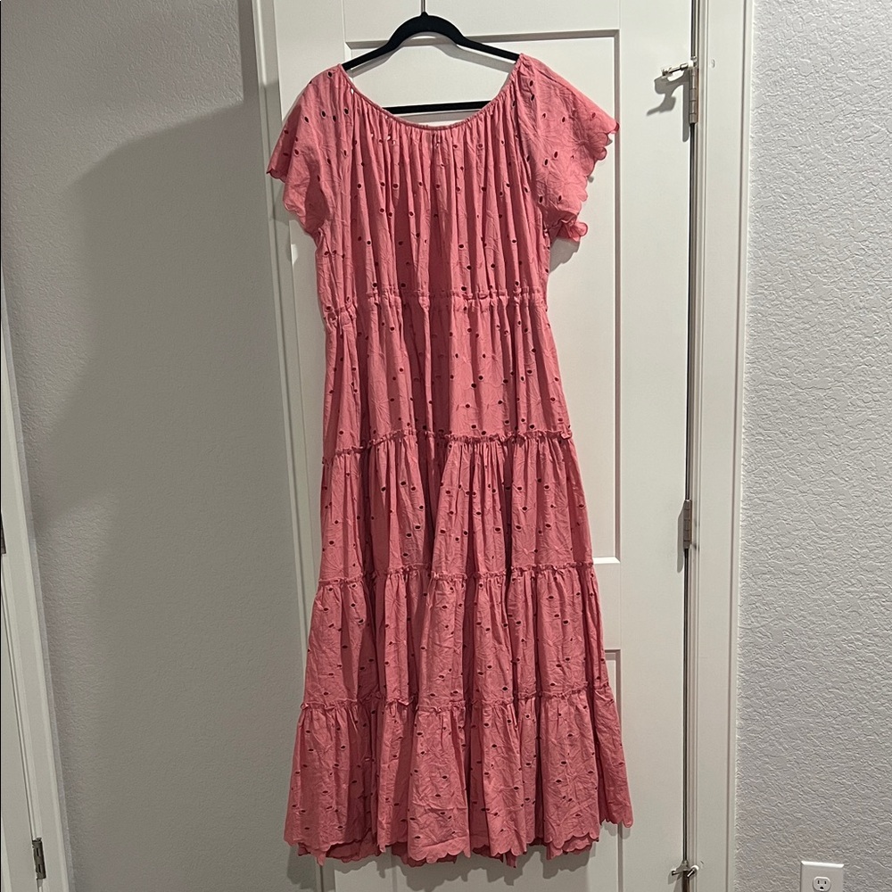Flutter Sleeve Pink Tiered Maxi Dress with Tie Waist - Picture 3 of 10